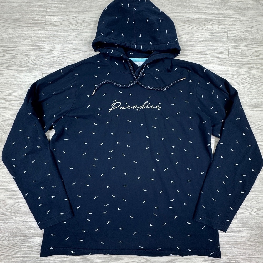 Denim & Flower Men's Hoodie Paradise Bird Print Navy Blue Small Long Sleeve
